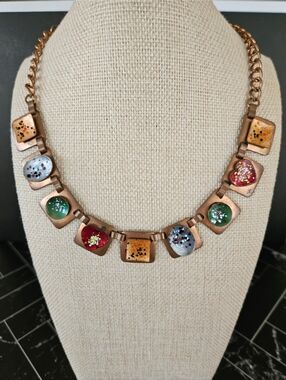 Multi-Color Enamel Copper Link Necklace